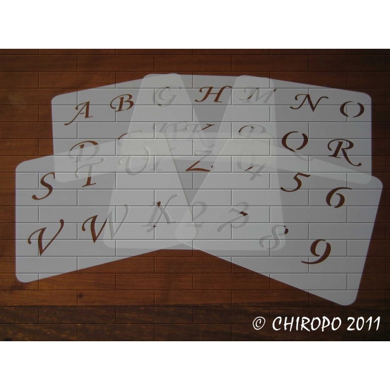 Pochoir alphabet - Corsivia majuscule - 5cm (0651) Pochoir alphabet - Corsivia majuscule - 5cm (0651)