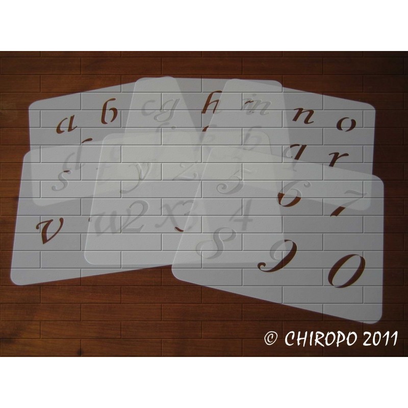 Pochoir alphabet - Corsivia minuscule - 5cm (0650) Pochoir alphabet - Corsivia minuscule - 5cm (0650)