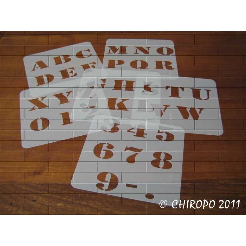 150mm Pochoirs à lettres majuscules et minuscules à chiffres et à symboles de signe de 5, 10, 15, 20, 30, 50, 100 et 150 mm P1900 