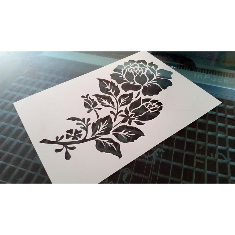 Pochoir fleur - Branche de rosier (00141)